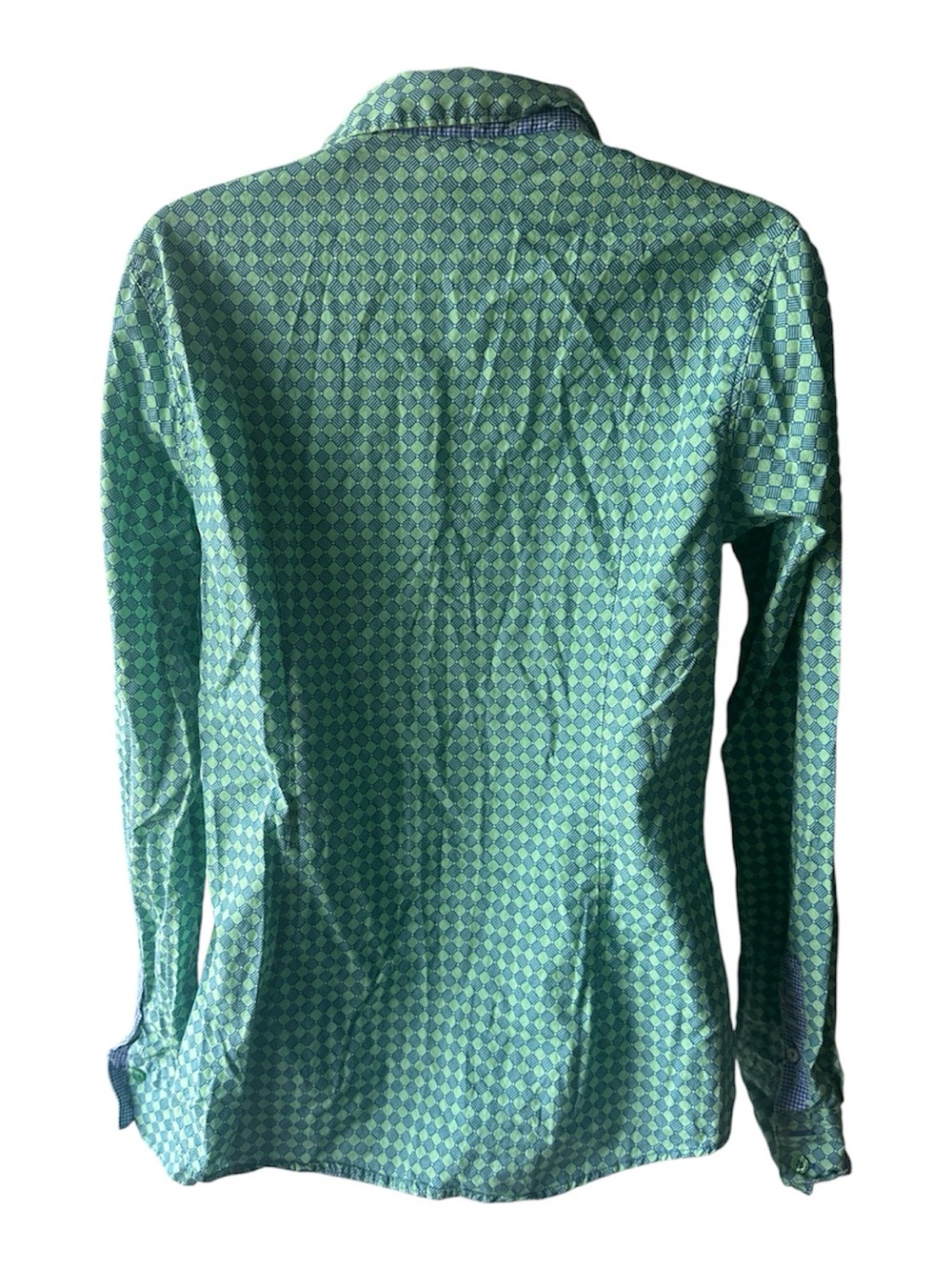 Cinch Green Geometric Print Long Sleeve Shirt Gingham Trim M Western Chic - Picture 3 of 9